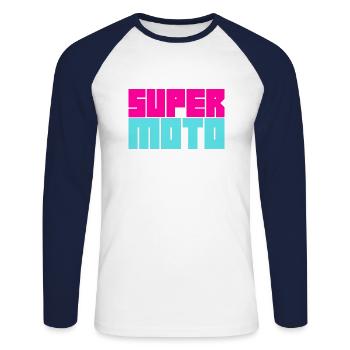Supermoto / Supermotard / Supermoto Wheelie - Unisex Long Sleeve Baseball T-Shirt - white/navy - Front - Nik (191cm)