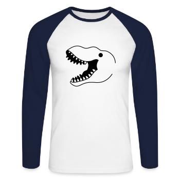 T-Rex nur weit geöffneter Mundkopf - Unisex Baseballshirt langarm - Weiß/Navy - Vorne - Nik (191cm)