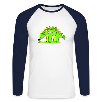 Little Dino smelling a flower - Unisex Long Sleeve Baseball T-Shirt - white/navy - Front - Nik (191cm)