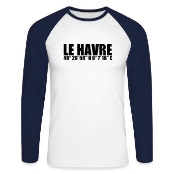 Le Havre Coordinates - Unisex Long Sleeve Baseball T-Shirt - white/navy - Front - Nik (191cm)