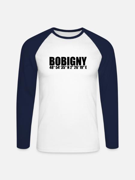 Bobigny coordinates - Unisex Long Sleeve Baseball T-Shirt - white/navy