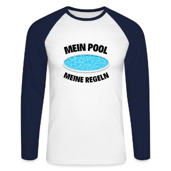 Planschbecken Swimmingpool Pool Schwimmen Geschenk - Unisex Baseballshirt langarm - Weiß/Navy - Vorne - Nik (191cm)
