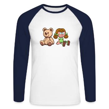 Karikatur-Teddybär und -puppe - Unisex Baseballshirt langarm - Weiß/Navy - Vorne - Nik (191cm)