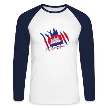 Temple du Cambodge Khmer Vintage drapeau je cadeau - T-shirt baseball manches longues Homme - blanc/marine - Devant - Nik (191cm)
