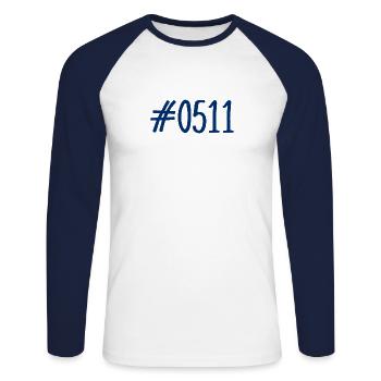 #0511 - 0511 - Vorwahl Hannover - Telefon - Unisex Baseballshirt langarm - Weiß/Navy - Vorne - Nik (191cm)