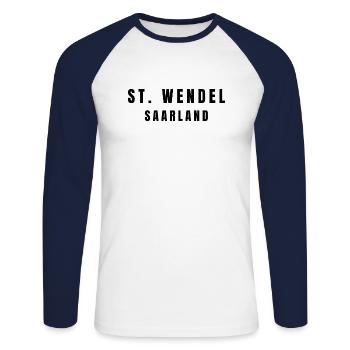 St. Wendel, Sarre - T-shirt baseball manches longues Homme - blanc/marine - Devant - Nik (191cm)