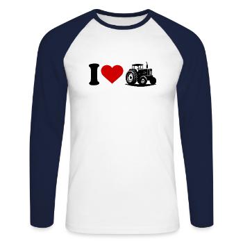 I love Herz Traktor - Unisex Baseballshirt langarm - Weiß/Navy - Vorne - Nik (191cm)