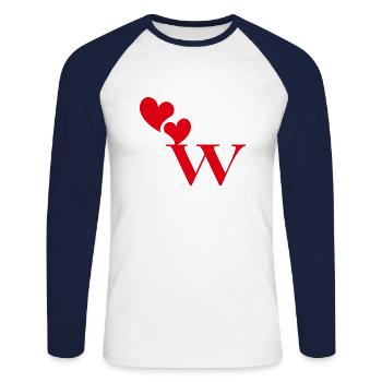 Buchstabe w Rotes Herz - Unisex Baseballshirt langarm - Weiß/Navy - Vorne - Nik (191cm)