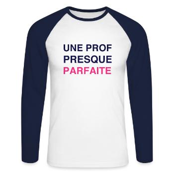 Ecole / Prof / Instit / Professeur / Maîtresse - T-shirt baseball manches longues Homme - blanc/marine - Devant - Nik (191cm)