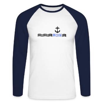 Moin Sea Anchor Wind Force Storm - Unisex Long Sleeve Baseball T-Shirt - white/navy - Front - Nik (191cm)