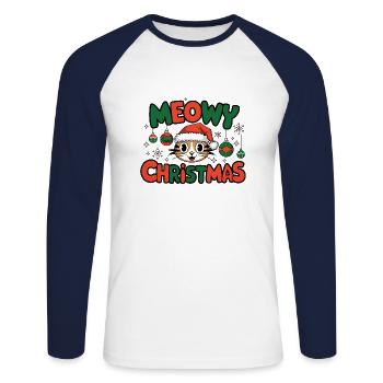 Christmas Meow - Katze und Weihnachtsmann warm - Unisex Baseballshirt langarm - Weiß/Navy - Vorne - Nik (191cm)