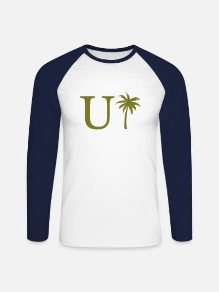 Letter u Green Palm - Unisex Long Sleeve Baseball T-Shirt - white/navy