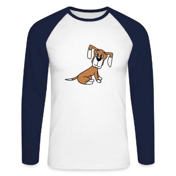 chien assis mignon petit chiot heureux animal de compagnie - T-shirt baseball manches longues Homme - blanc/marine - Devant - Nik (191cm)