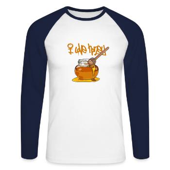 I love honey // Illustration - Unisex Long Sleeve Baseball T-Shirt - white/navy - Front - Nik (191cm)