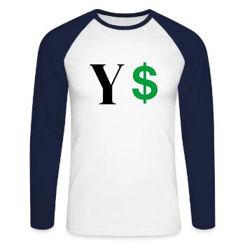 Lettre y dollar - T-shirt baseball manches longues Homme - blanc/marine - Devant - Nik (191cm)