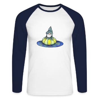 Wichtel im Schwimmreifen - Unisex Baseballshirt langarm - Weiß/Navy - Vorne - Nik (191cm)