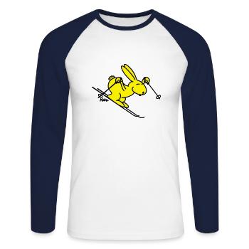 Skihase (farbig) - Unisex Baseballshirt langarm - Weiß/Navy - Vorne - Nik (191cm)