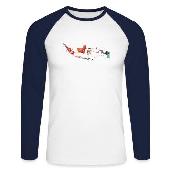 Indonesien - Unisex Baseballshirt langarm - Weiß/Navy - Vorne - Nik (191cm)