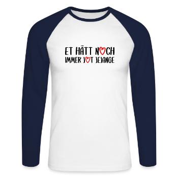 Plattdeutsch Spruch Text Schrift es ist noch immer - Unisex Baseballshirt langarm - Weiß/Navy - Vorne - Nik (191cm)