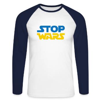 Stop Wars - Unisex Baseballshirt langarm - Weiß/Navy - Vorne - Nik (191cm)