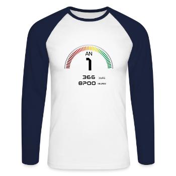 Anniversaire 1 an Compteur - T-shirt baseball manches longues Homme - blanc/marine - Devant - Nik (191cm)