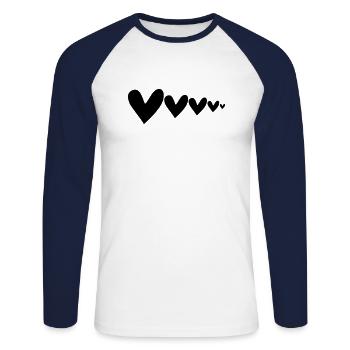 Hearts Big to Small - Unisex Long Sleeve Baseball T-Shirt - white/navy - Front - Nik (191cm)