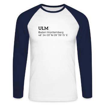 Ulm Baden-Württemberg les coordonnées - T-shirt baseball manches longues Homme - blanc/marine - Devant - Nik (191cm)