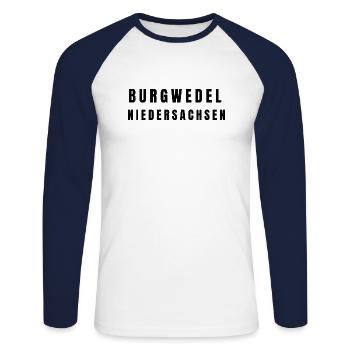 Burgwedel, Lower Saxony - Unisex Long Sleeve Baseball T-Shirt - white/navy - Front - Nik (191cm)