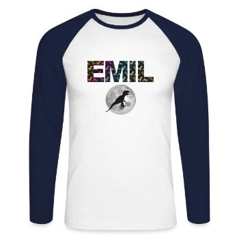 EMIL - Beautiful boy name with dinosaur - Unisex Long Sleeve Baseball T-Shirt - white/navy - Front - Nik (191cm)
