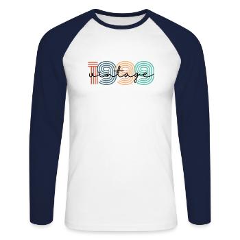 1999 vintage rétro - T-shirt baseball manches longues Homme - blanc/marine - Devant - Nik (191cm)