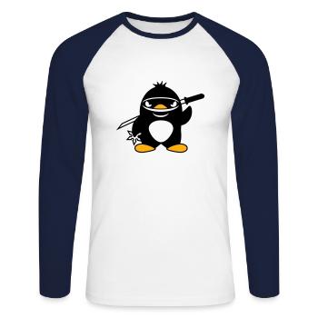 Pingouin Ninja Samouraï Japonais Katana Fighter - T-shirt baseball manches longues Homme - blanc/marine - Devant - Nik (191cm)