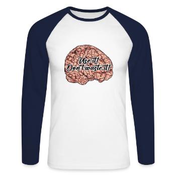 Brain // Illustration - Unisex Long Sleeve Baseball T-Shirt - white/navy - Front - Nik (191cm)