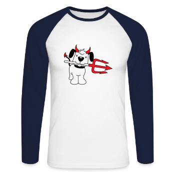 Dog Devil Satan Hell Evil Trident Horns Cool - Unisex Long Sleeve Baseball T-Shirt - white/navy - Front - Nik (191cm)