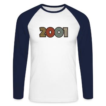 2001 Retro Jahrgang - Unisex Baseballshirt langarm - Weiß/Navy - Vorne - Nik (191cm)