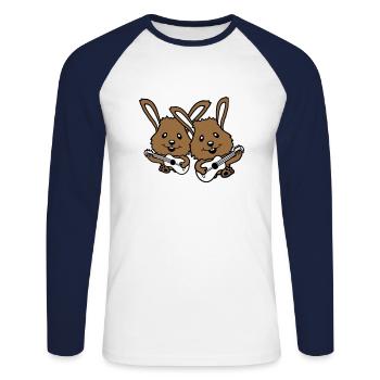 2 Bunnies Friends Team Play Guitar Music Band - Unisex Long Sleeve Baseball T-Shirt - white/navy - Front - Nik (191cm)