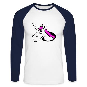 Unicorn Floor Hole Funny Smile Comic Cartoon - Unisex Long Sleeve Baseball T-Shirt - white/navy - Front - Nik (191cm)