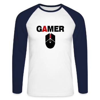 Gamer Mouse PC Gaming - Unisex Long Sleeve Baseball T-Shirt - white/navy - Front - Nik (191cm)