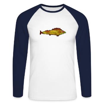 Paul Klee - The goldfish - Der Goldfisch - Unisex Baseballshirt langarm - Weiß/Navy - Vorne - Nik (191cm)