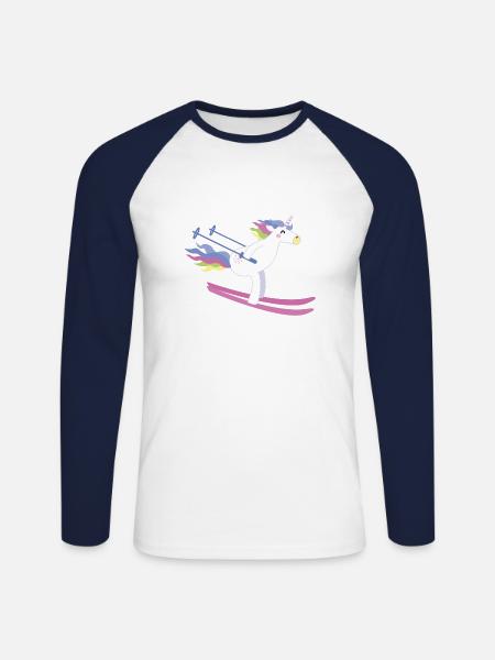 Einhorn auf Ski - Unisex Baseballshirt langarm - Weiß/Navy