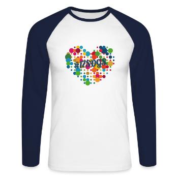 Buntes Herz Punktdesign - 17sdgs - Unisex Baseballshirt langarm - Weiß/Navy - Vorne - Nik (191cm)