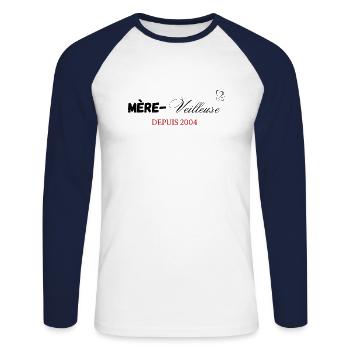 Mère veilleuse depuis 2004 - T-shirt baseball manches longues Homme - blanc/marine - Devant - Nik (191cm)