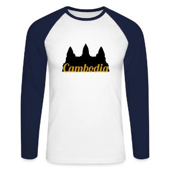 Temple du Cambodge Khmer Vintage drapeau je cadeau - T-shirt baseball manches longues Homme - blanc/marine - Devant - Nik (191cm)