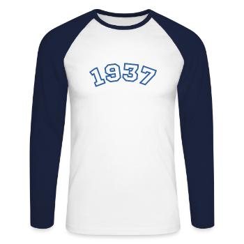 1937 bleu sport - T-shirt baseball manches longues Homme - blanc/marine - Devant - Nik (191cm)