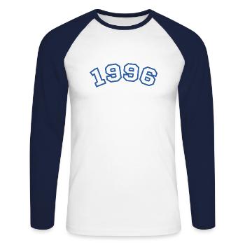 1996 Sport Blue - Unisex Baseballshirt langarm - Weiß/Navy - Vorne - Nik (191cm)