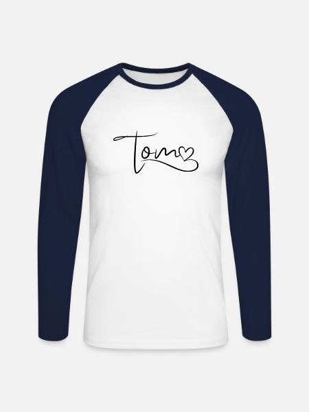 Tom Cognome Nome Cuore Decor - Maglia da baseball a manica lunga da uomo - bianco/navy