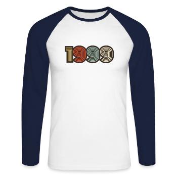 1999 Retro Jahrgang - Unisex Baseballshirt langarm - Weiß/Navy - Vorne - Nik (191cm)