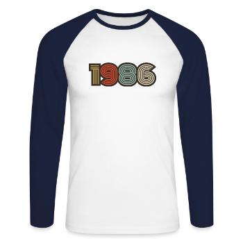 1986 retro vintage - Unisex Long Sleeve Baseball T-Shirt - white/navy - Front - Nik (191cm)
