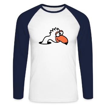 Bird Bottom Hole Funny Goofy Silly Confused Fun - Unisex Long Sleeve Baseball T-Shirt - white/navy - Front - Nik (191cm)
