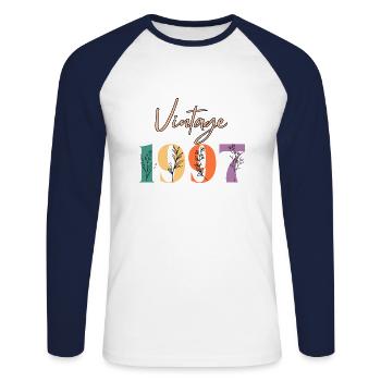 Vintage 1997 Floral - Unisex Long Sleeve Baseball T-Shirt - white/navy - Front - Nik (191cm)