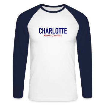 Charlotte - Caroline du Nord - États-Unis d’Amérique - T-shirt baseball manches longues Homme - blanc/marine - Devant - Nik (191cm)